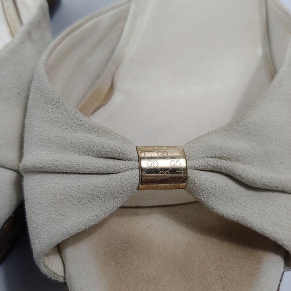 gucci suede studded accent espadrilles women's wedge heels Sz 7 B Beige - Picture 3 of 8